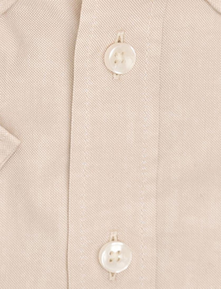 katoenen Ledub overhemd korte mouw effen lichtbruin