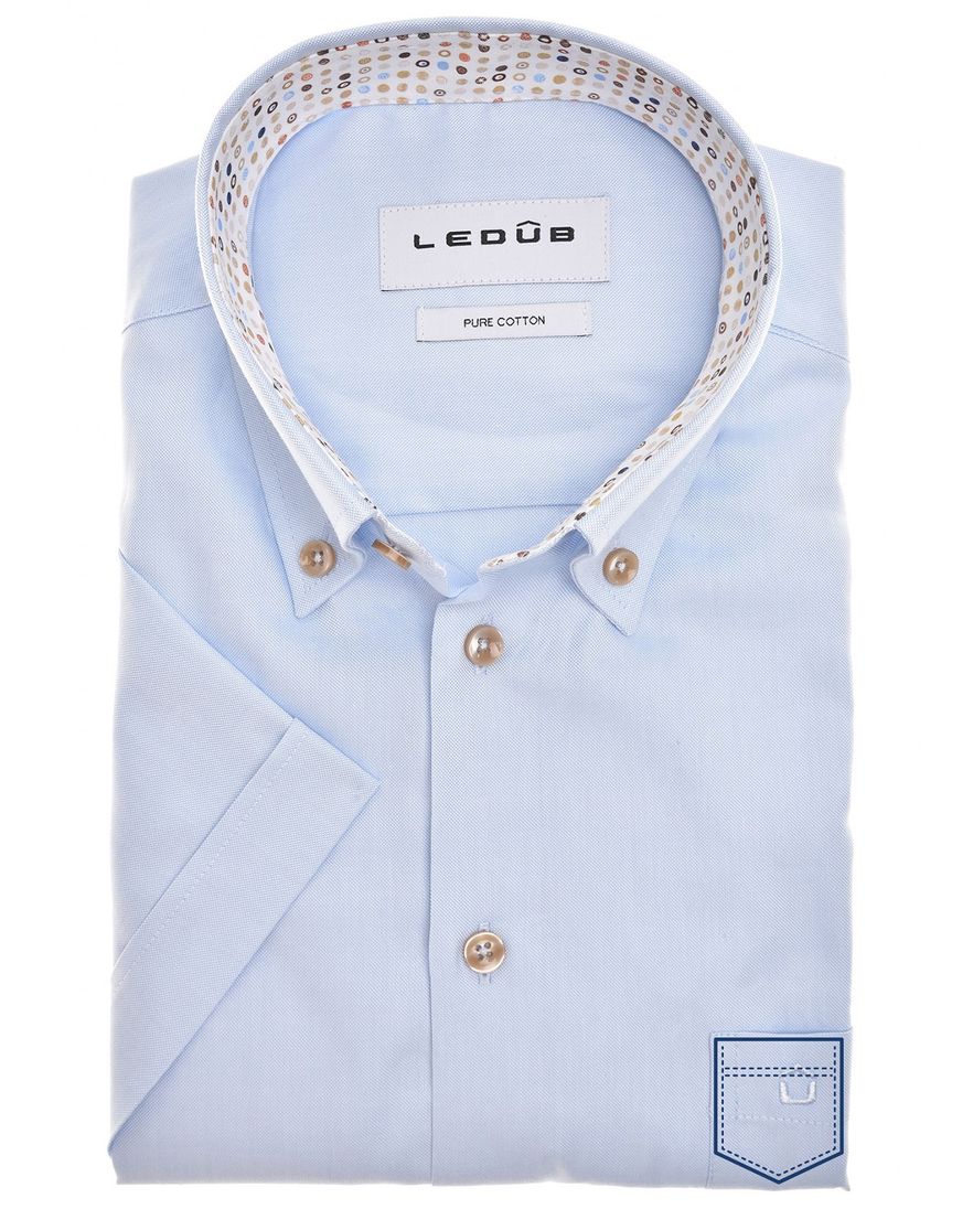 Ledub overhemd korte mouw effen lichtblauw normale fit