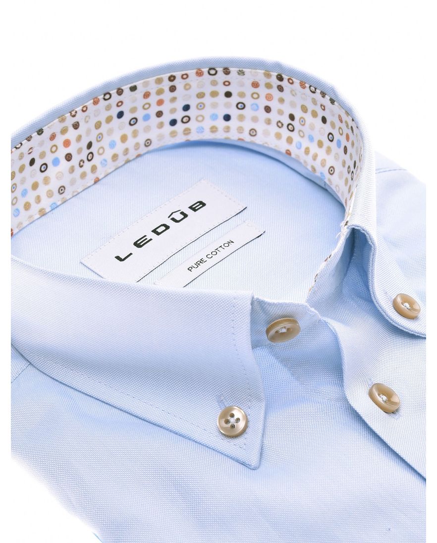 Ledub overhemd korte mouw effen lichtblauw normale fit