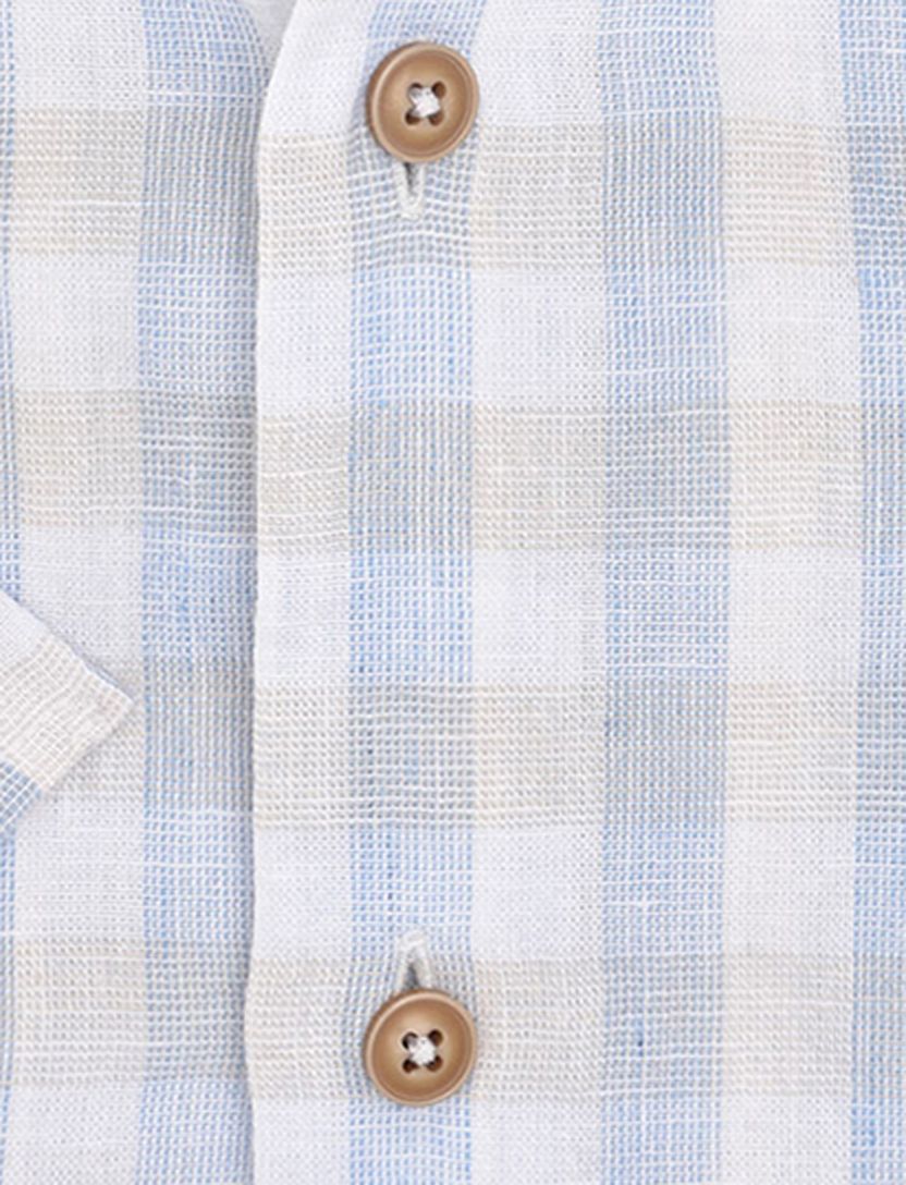 katoenen Ledub overhemd korte mouw geruit blauw normale fit