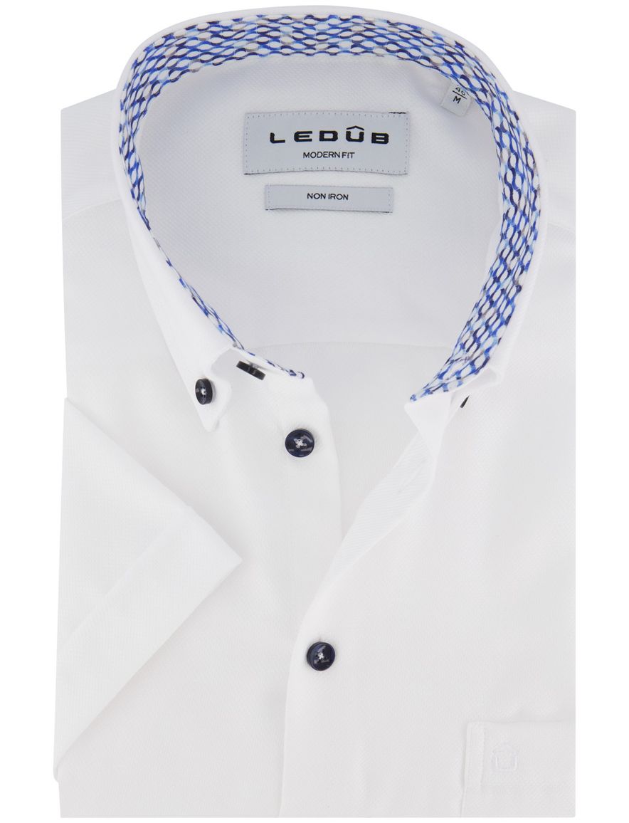 Ledub korte mouw overhemd wit strijkvrij normale fit katoen