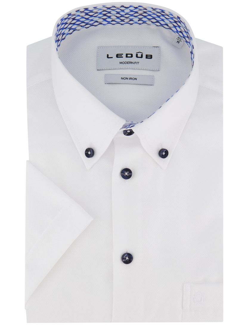 Ledub korte mouw overhemd wit effen strijkvrij normale fit katoen