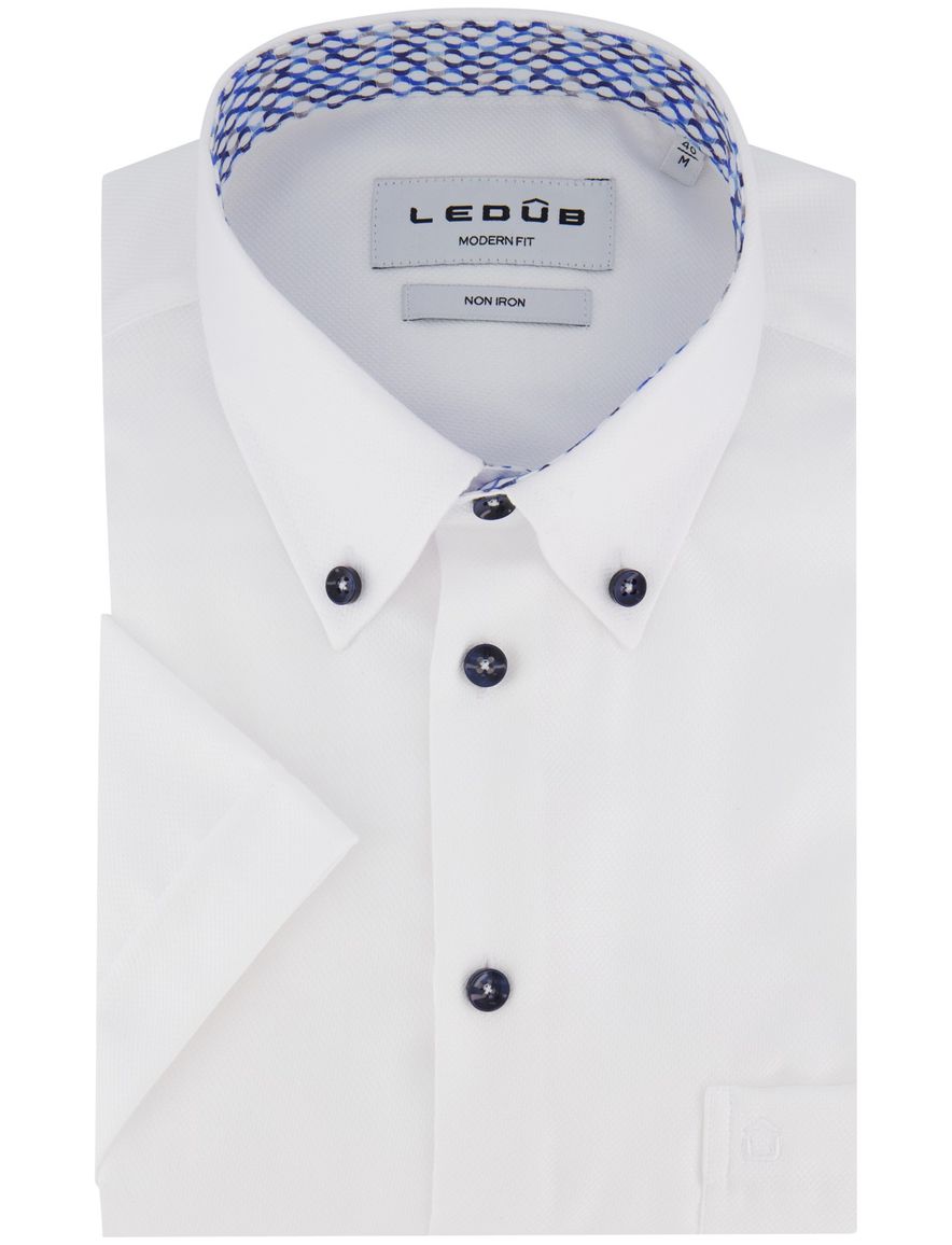 Ledub korte mouw overhemd wit strijkvrij normale fit katoen