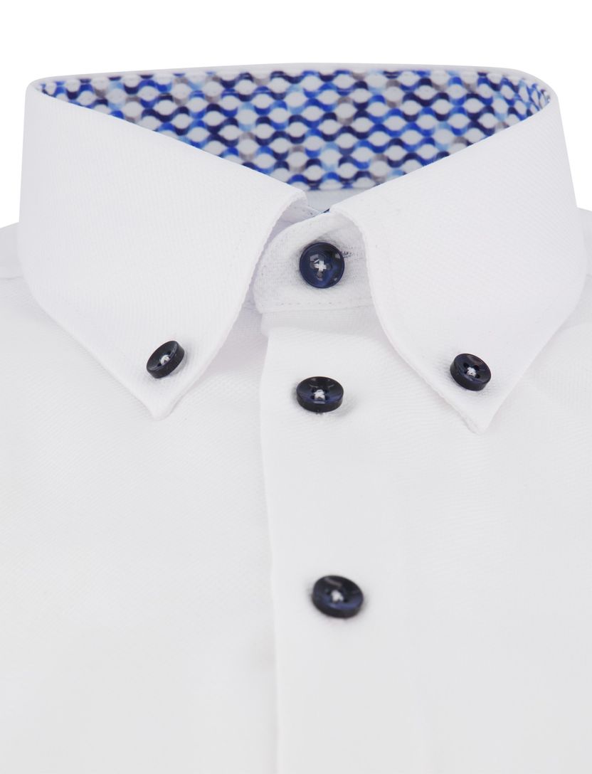 Ledub korte mouw overhemd wit effen strijkvrij normale fit katoen