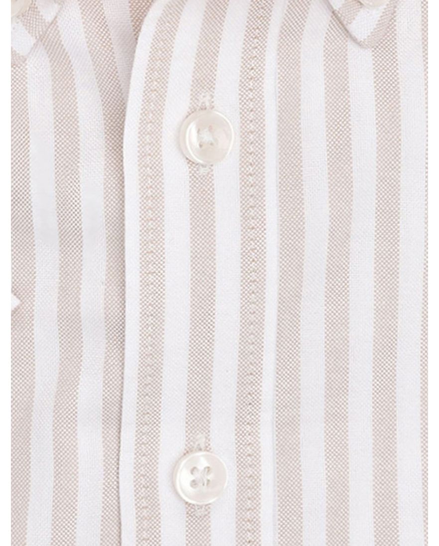 Ledub overhemd korte mouw beige gestreept normale fit