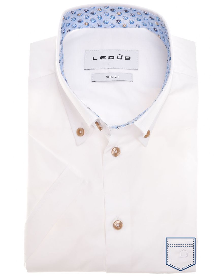 Ledub overhemd korte mouw wit effen normale fit