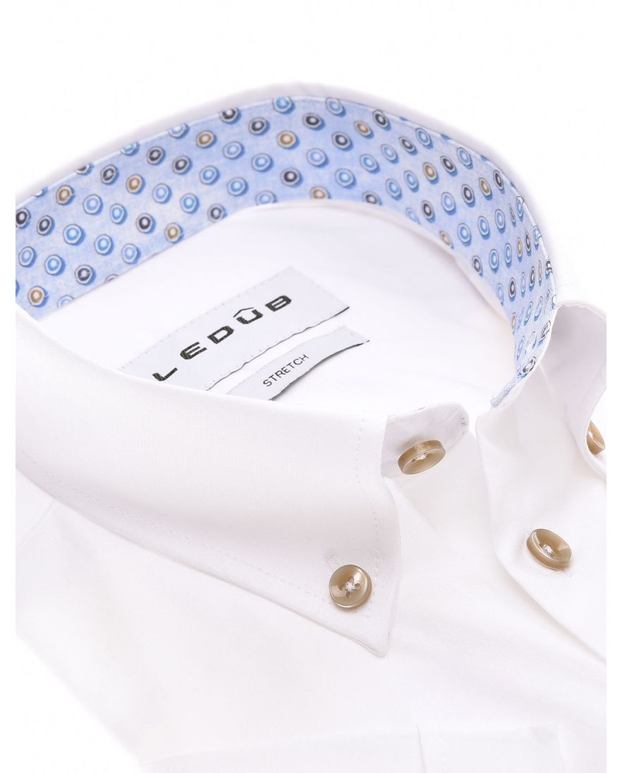 Ledub overhemd korte mouw wit effen normale fit