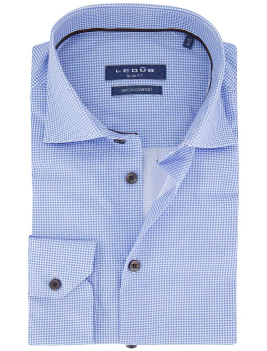 Ledub Green Comfort overhemd blauw geprint Slim Fit