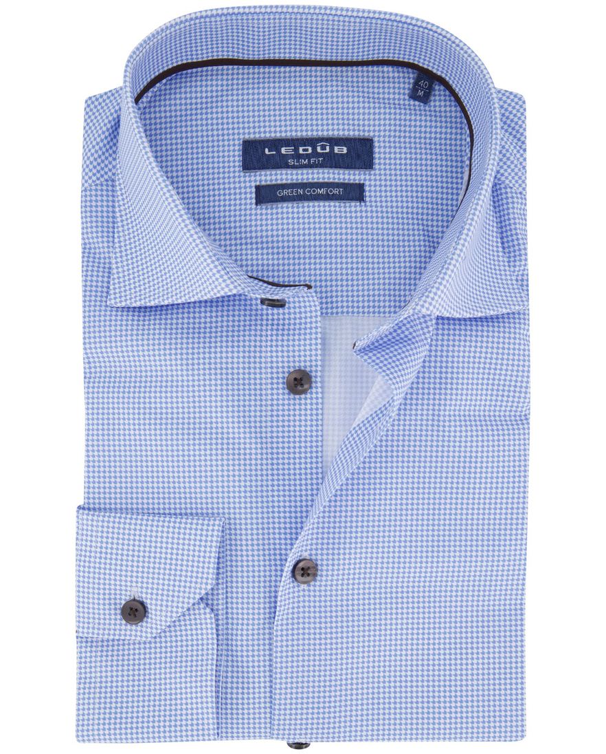 Ledub Green Comfort overhemd blauw geprint Slim Fit