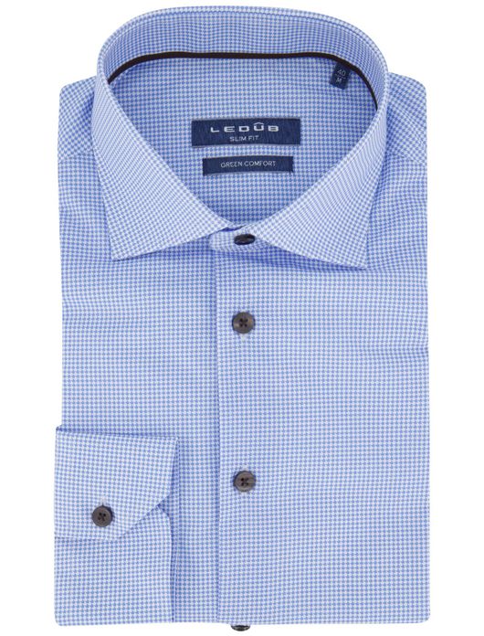 Ledub Green Comfort overhemd blauw geprint Slim Fit