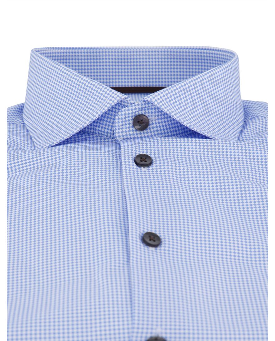 Ledub Green Comfort overhemd blauw geprint Slim Fit