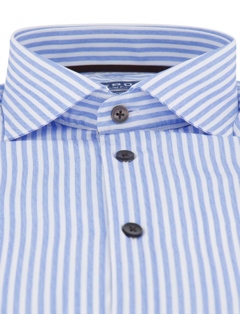 Ledub slim fit lichtblauw gestreept donkere knoop