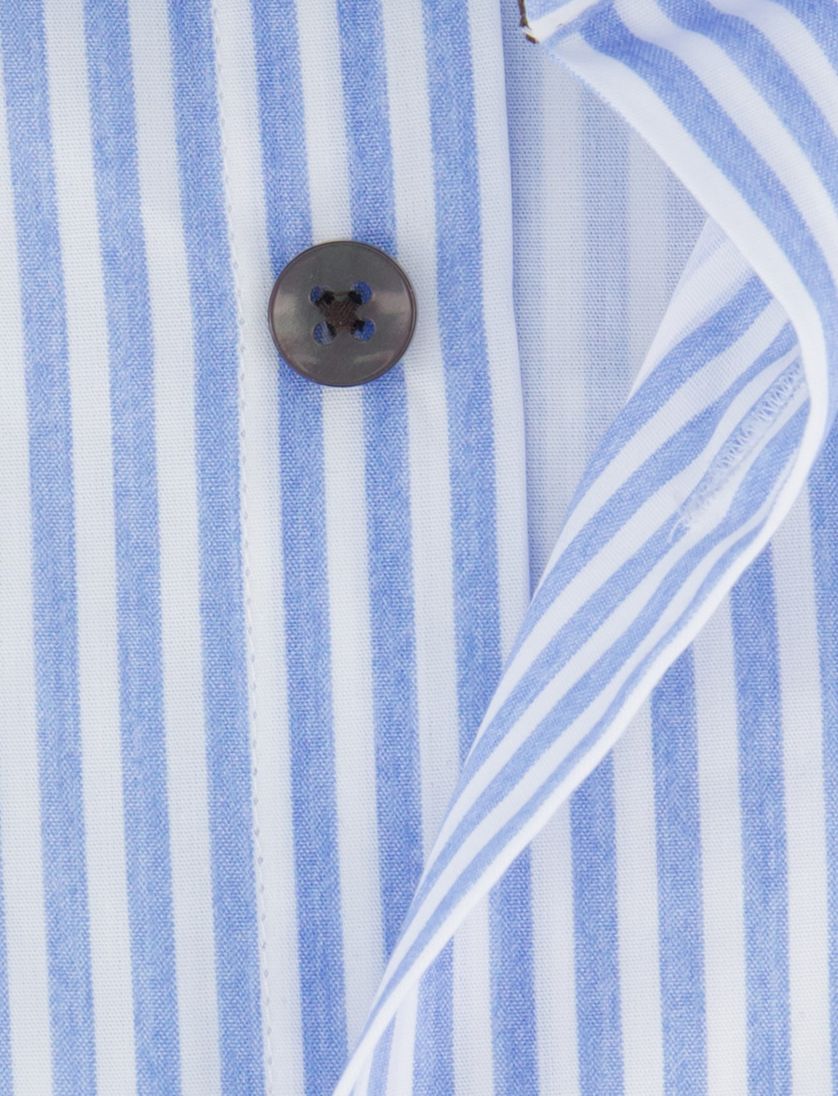 Ledub slim fit lichtblauw gestreept donkere knoop
