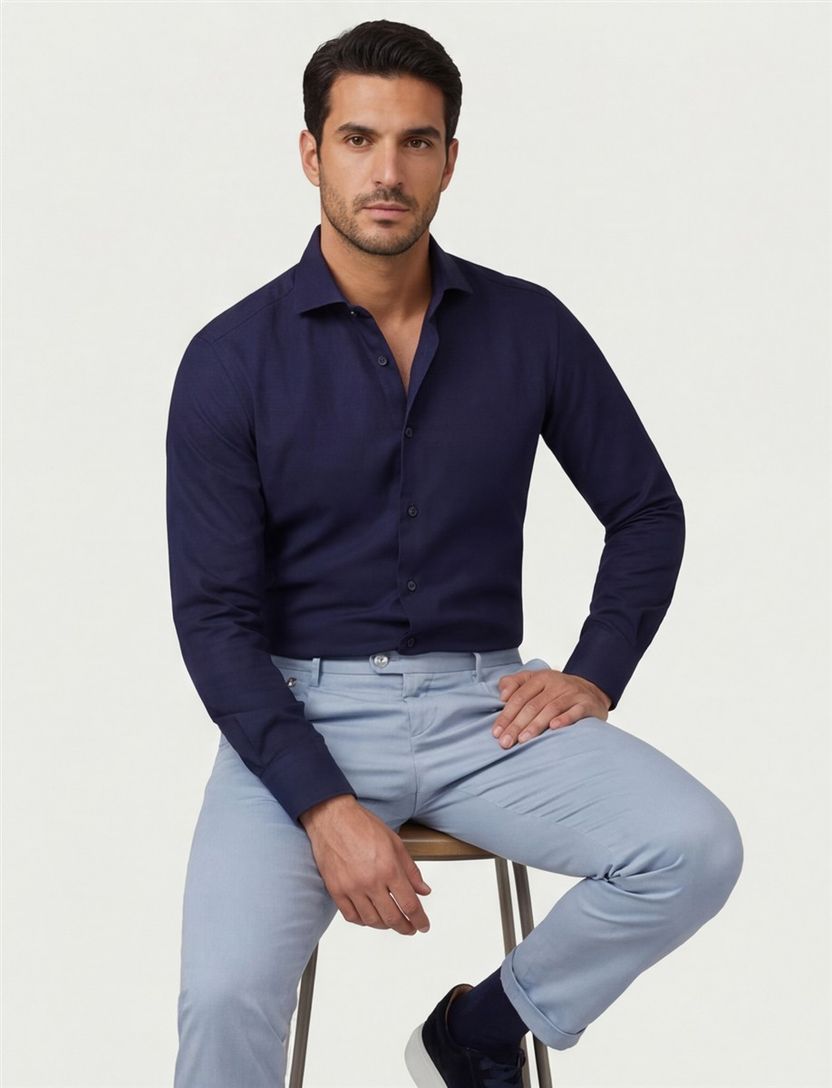 Ledub Green Comfort overhemd donkerblauw lange mouw