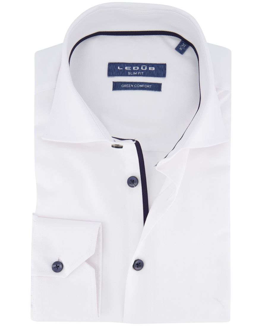 Ledub Green Comfort overhemd effen wit Slim Fit