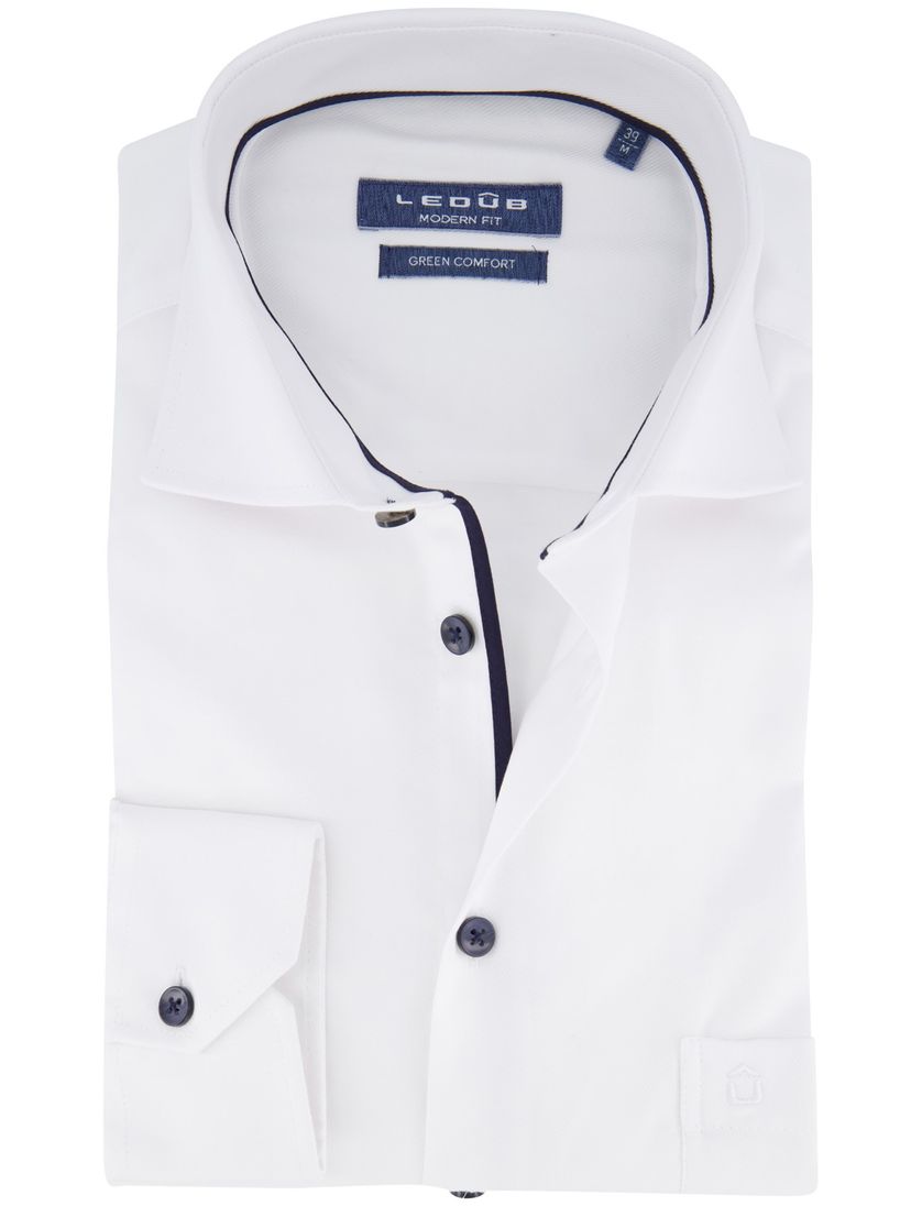 Ledub overhemd modern fit wit green comfort