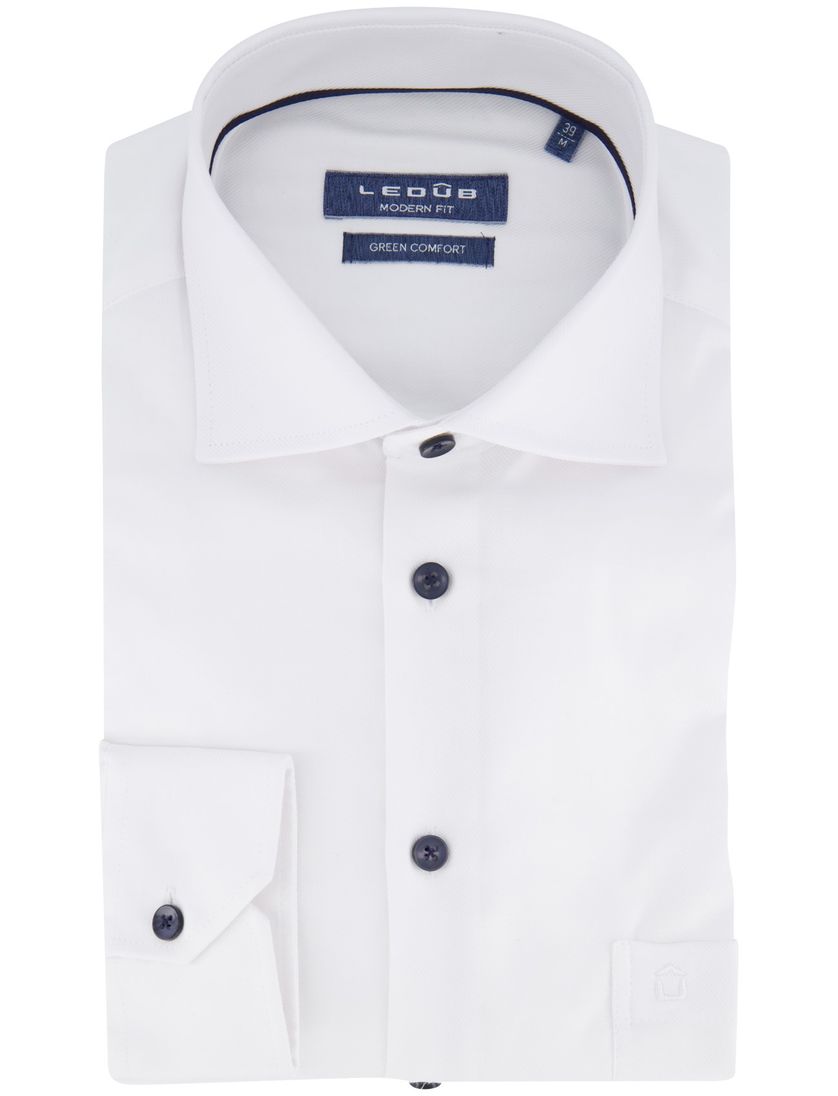 Ledub overhemd modern fit wit green comfort