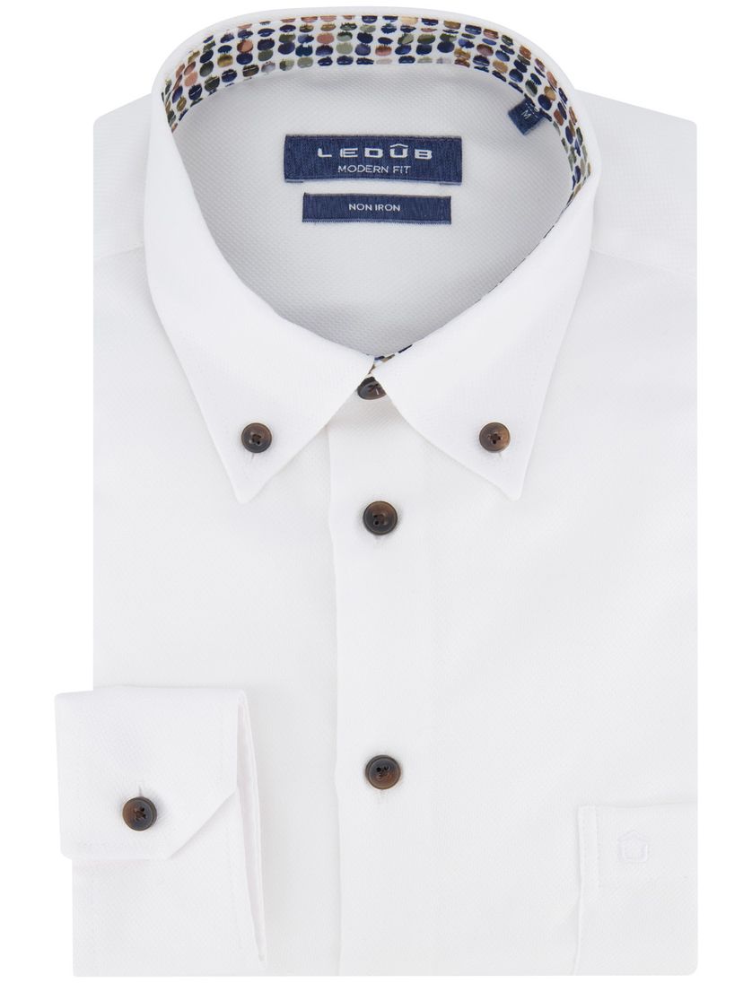 Ledub overhemd wit katoen bruine knoop