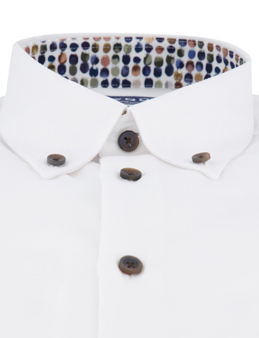 Ledub overhemd wit katoen bruine knoop