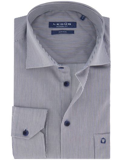 Ledub Ledub overhemd gestreept katoen donkerblauwe knoop