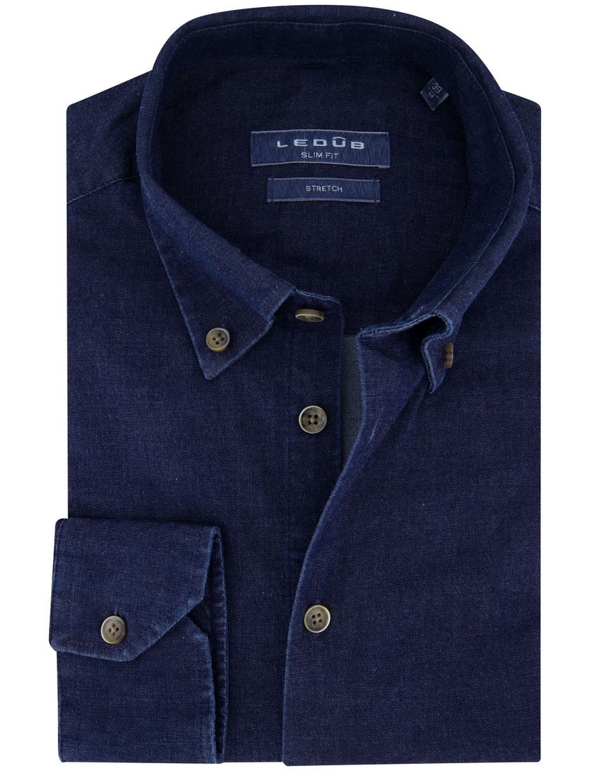 Ledub overhemd denim donkerblauw stretch