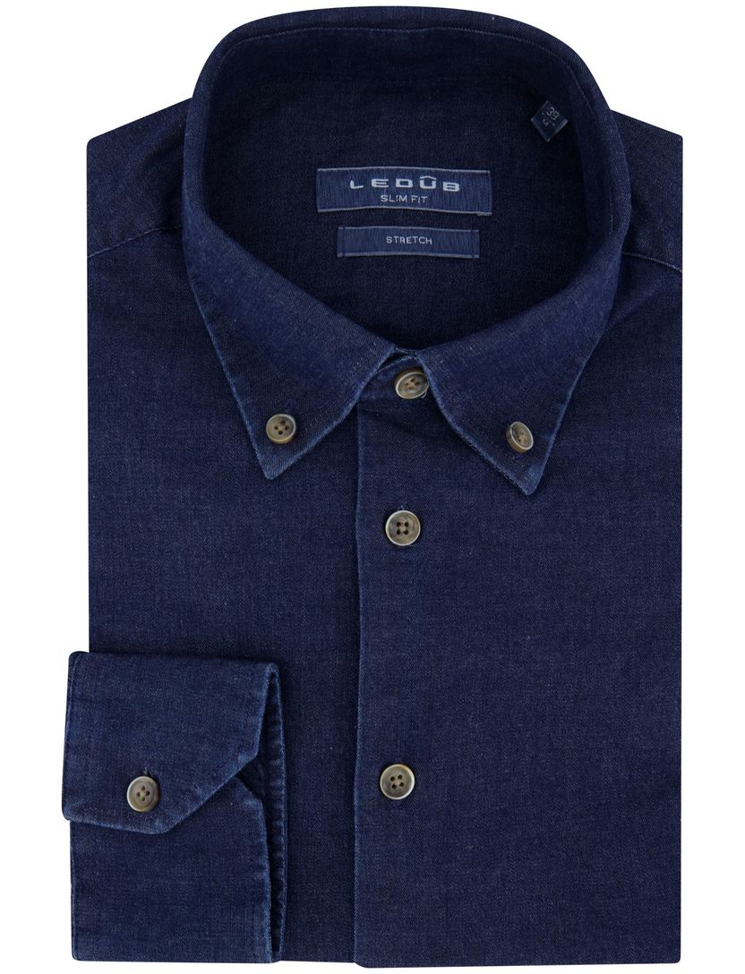 Ledub overhemd denim donkerblauw stretch