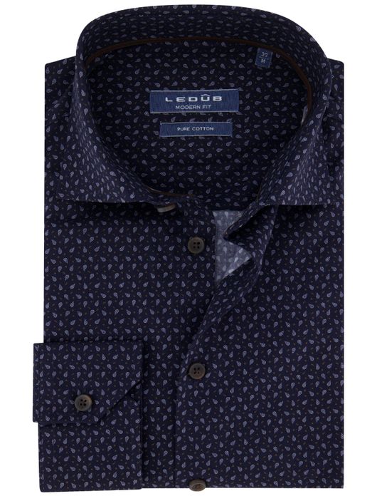 Ledub overhemd donkerblauw geprint