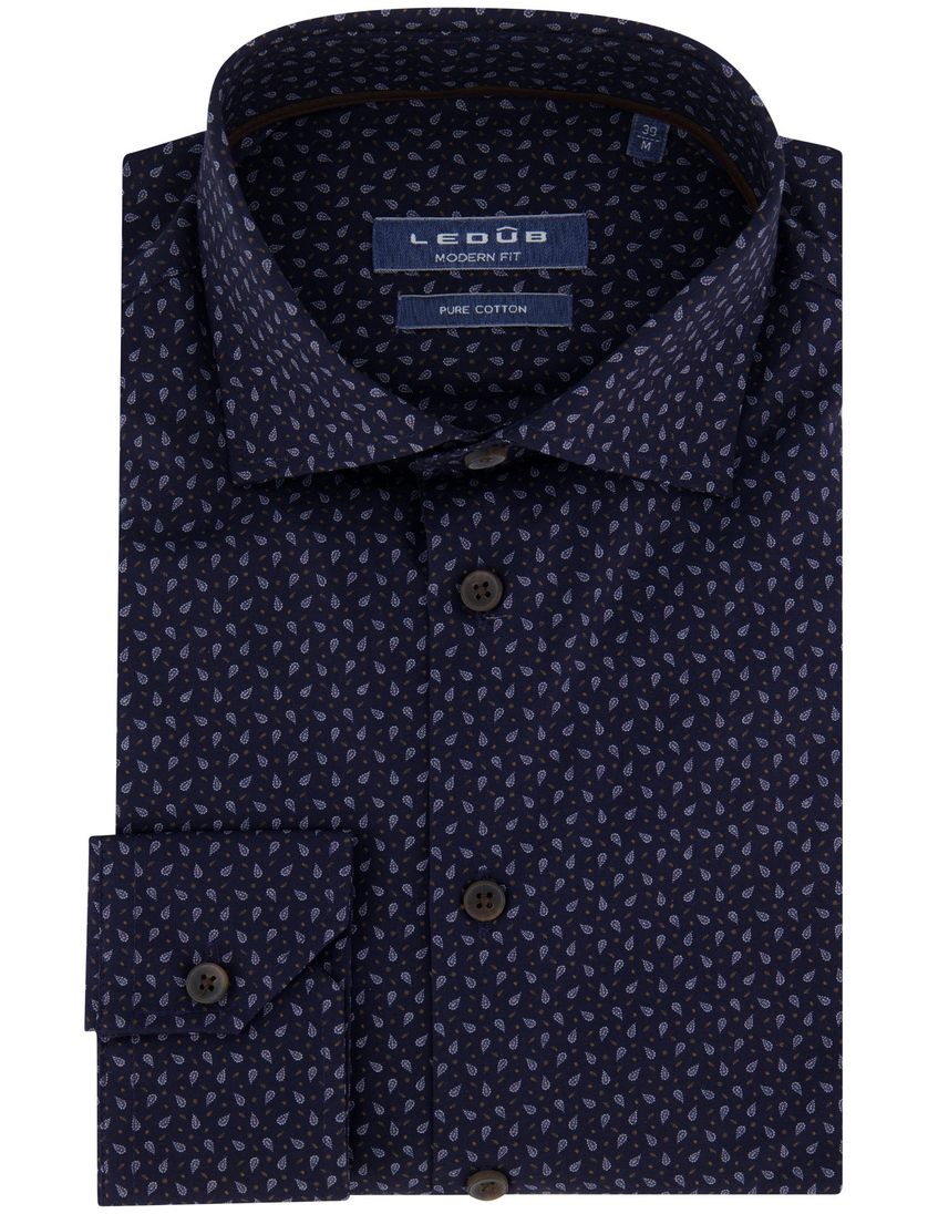Ledub overhemd lange mouw donkerblauw geprint