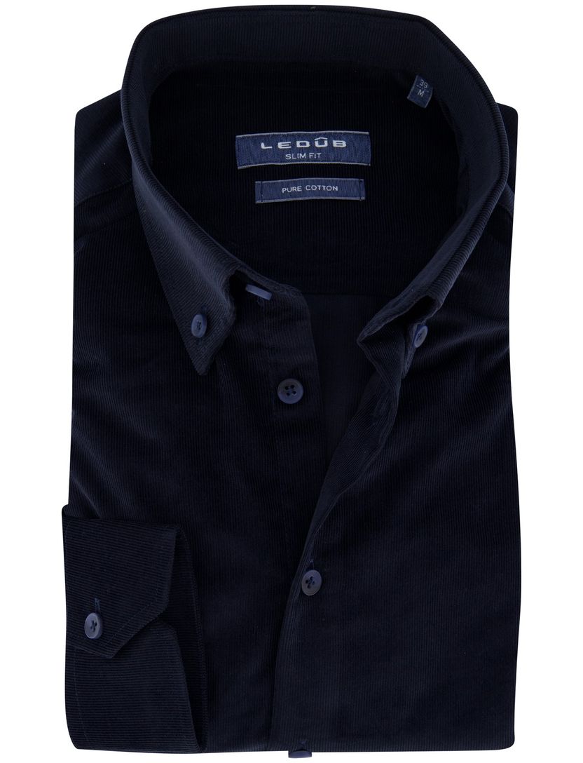 Ledub overhemd donkerblauw corduroy lange mouw