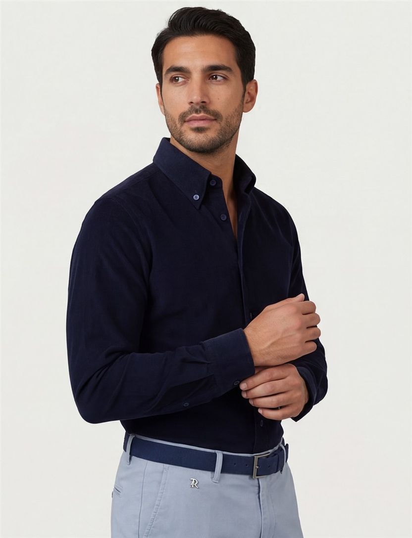 Ledub overhemd donkerblauw corduroy lange mouw