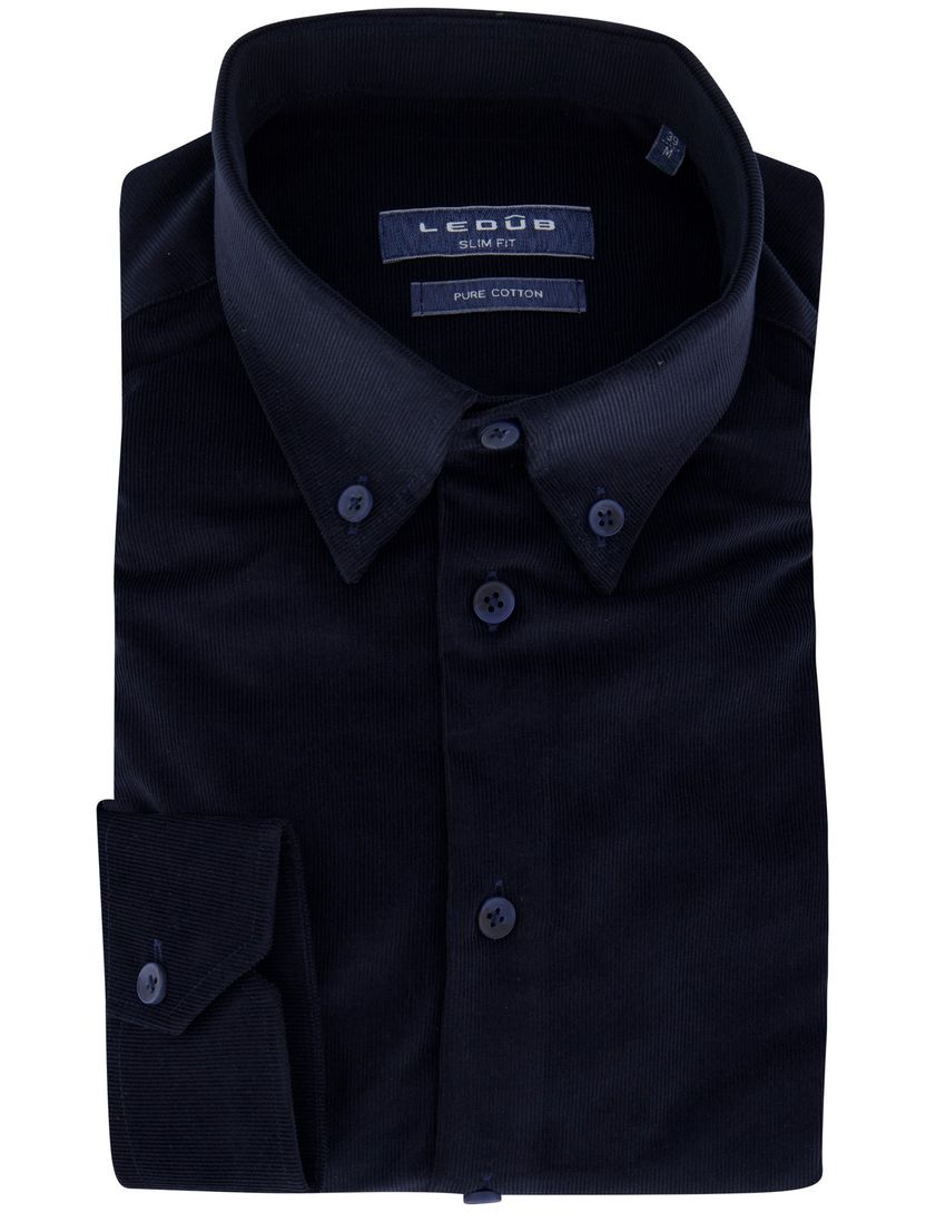 Ledub overhemd donkerblauw corduroy lange mouw