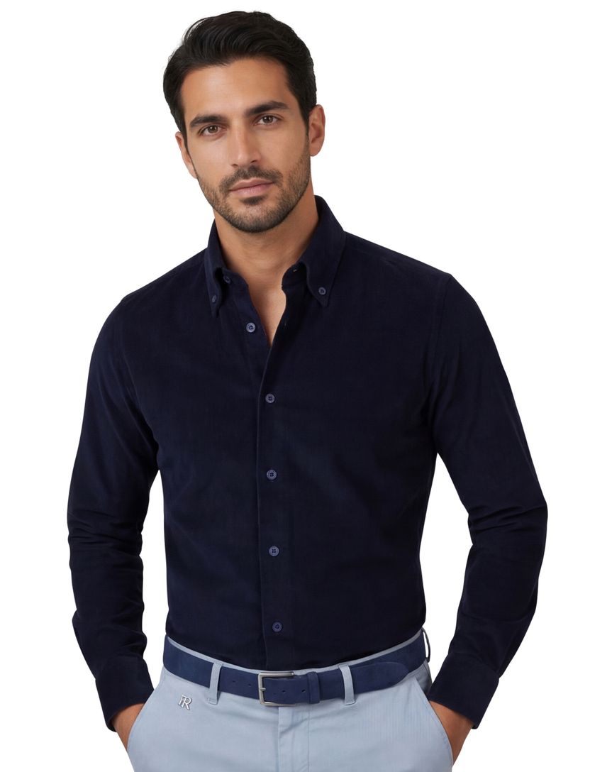 Ledub overhemd donkerblauw corduroy lange mouw