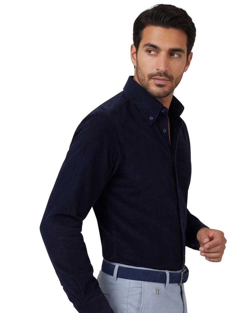 Ledub overhemd donkerblauw button-down Slim Fit