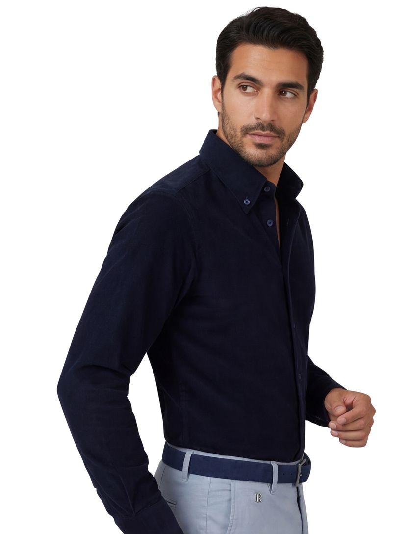 Ledub overhemd donkerblauw corduroy lange mouw