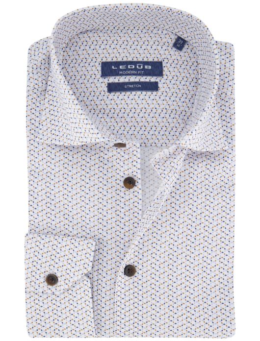 Ledub overhemd wit geprint stretch