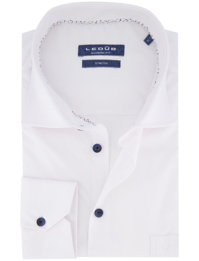 Ledub overhemd modern fit stretch donkerblauwe knoop