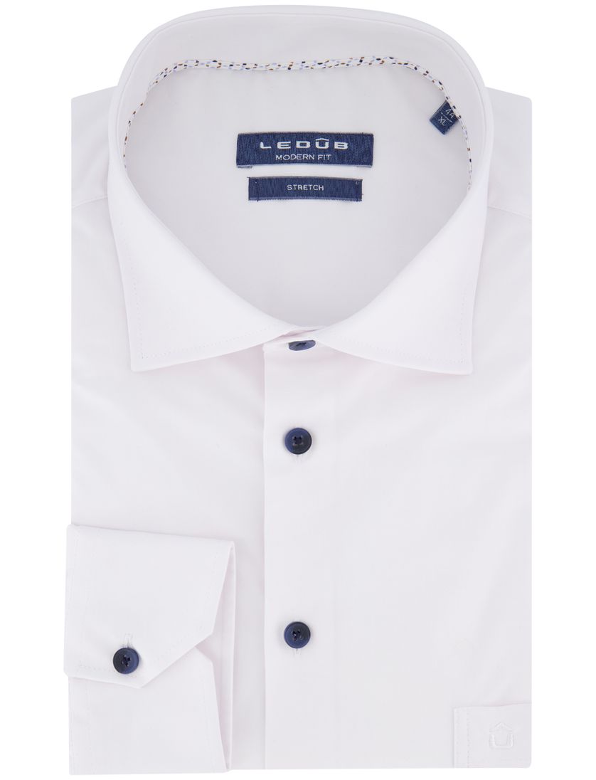 Ledub overhemd modern fit stretch donkerblauwe knoop