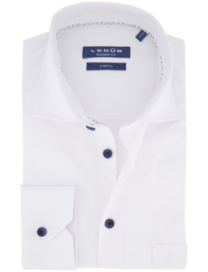 Ledub overhemd modern fit wit stretch