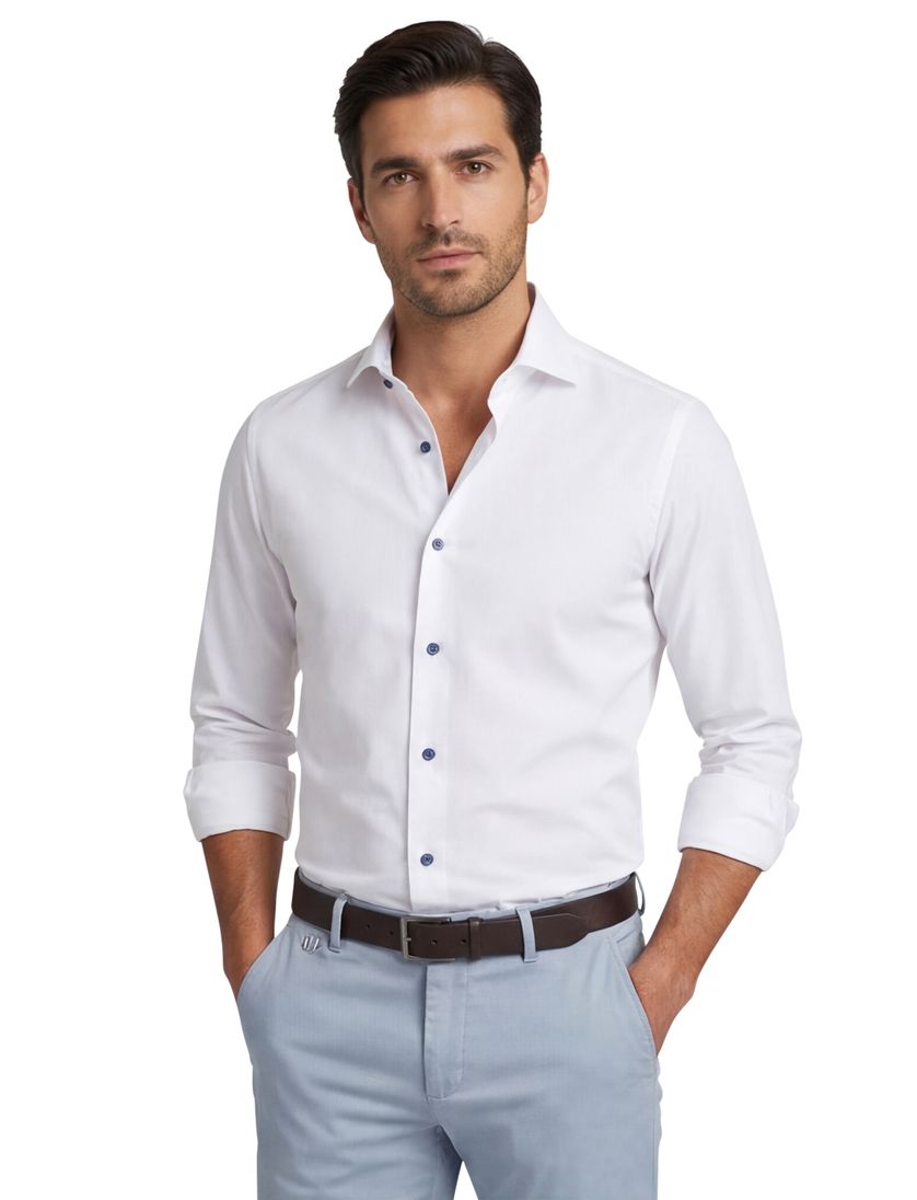 Ledub overhemd modern fit wit stretch