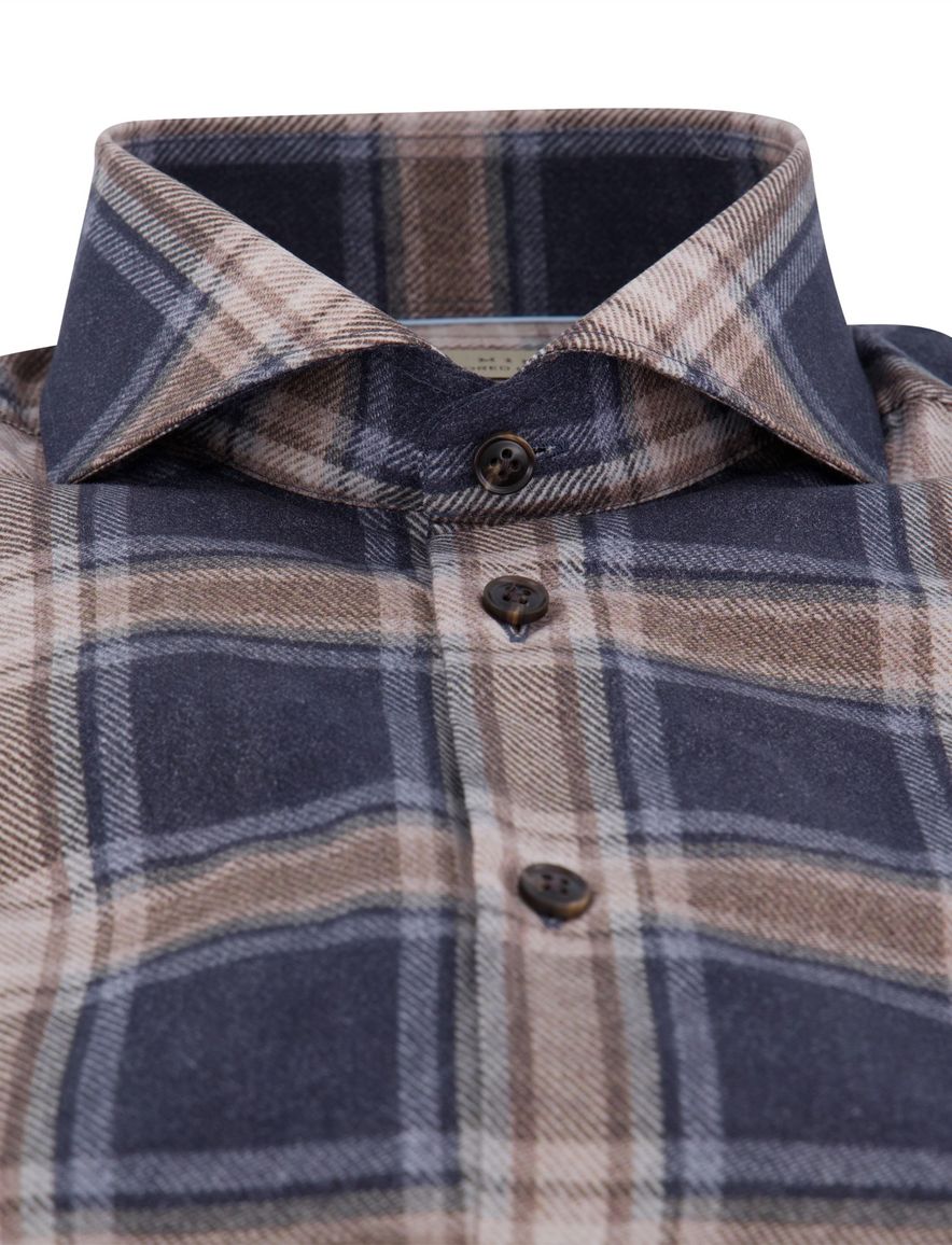 John Miller Tailored fit overhemd navy geruit cutaway