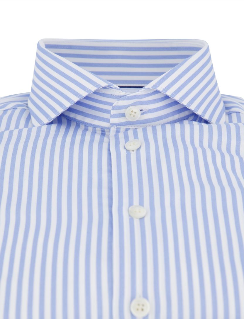 John Miller overhemd slim fit gestreept blauw wit cutaway