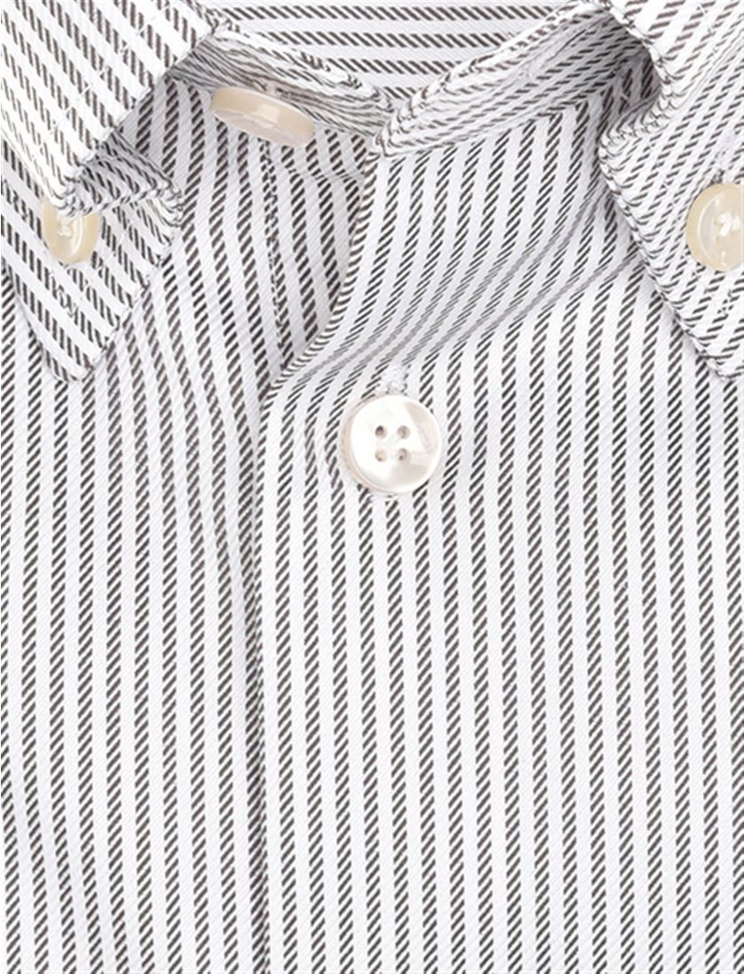 John Miller overhemd wit bruin gestreept lange mouw