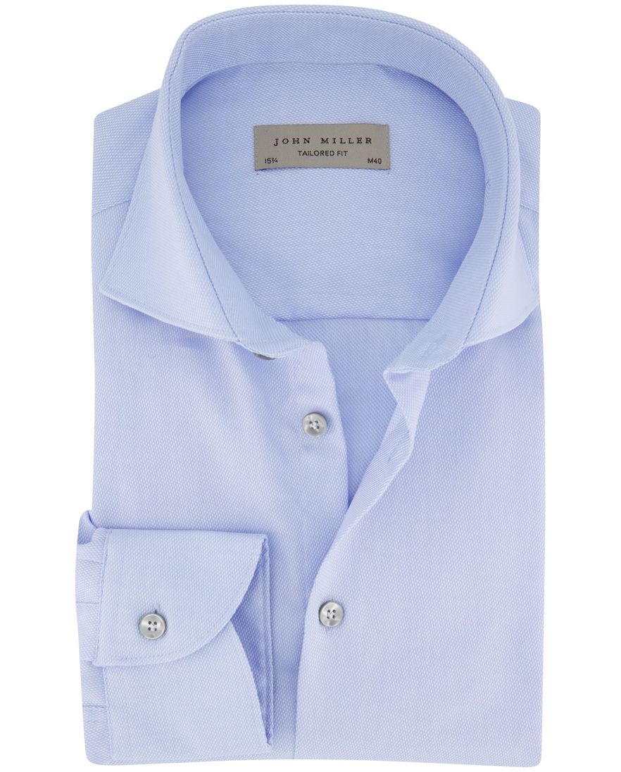 John Miller overhemd tailored fit blauw wide spread collar