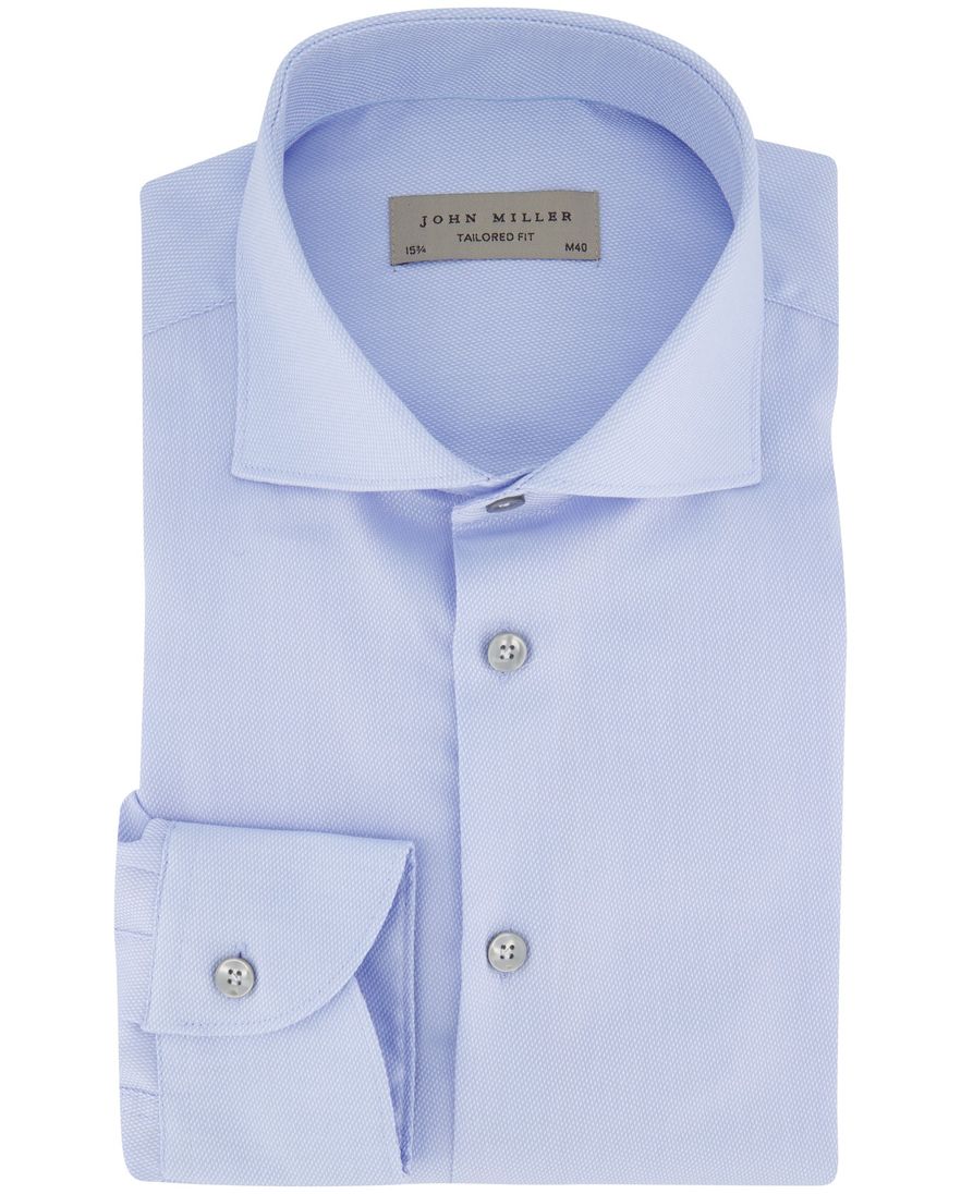 John Miller overhemd tailored fit blauw wide spread collar