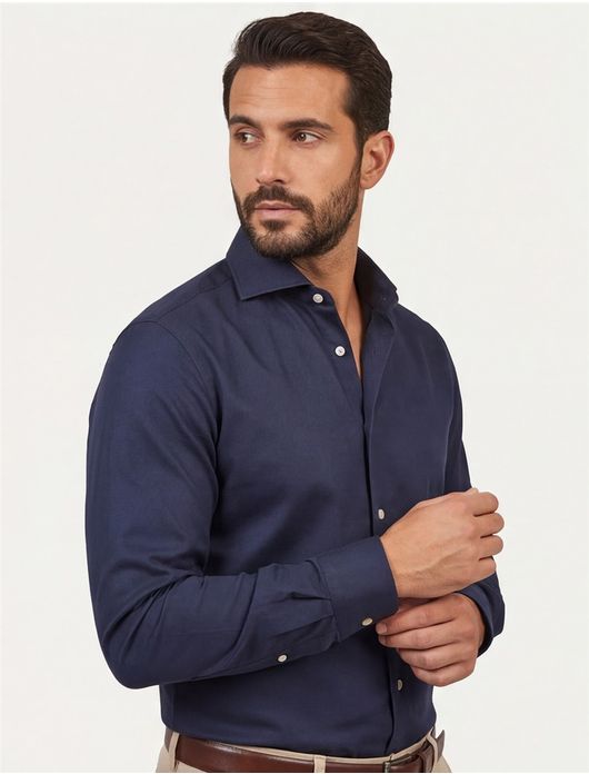 John Miller overhemd donkerblauw wide spread