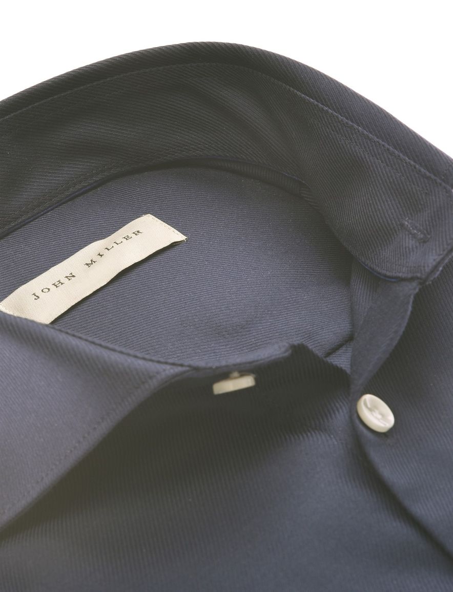 John Miller overhemd donkerblauw wide spread lange mouw