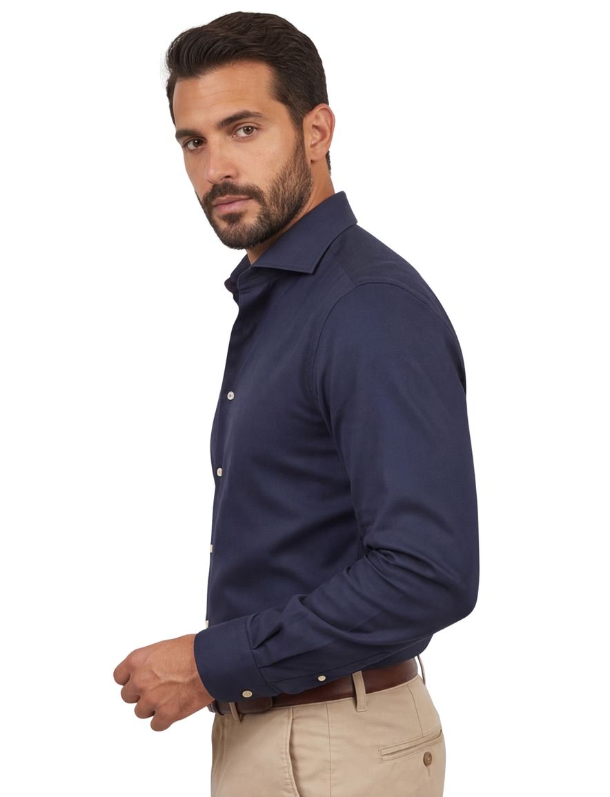 John Miller overhemd donkerblauw wide spread lange mouw