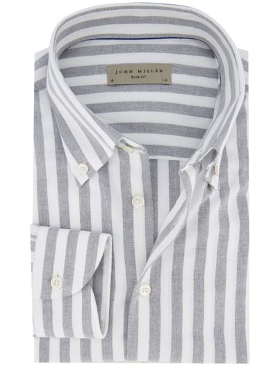 John Miller John Miller overhemd grijs slim fit lange mouwen