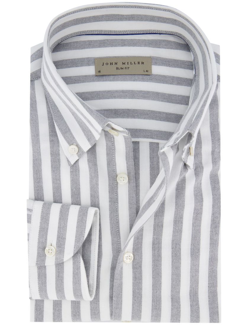John Miller overhemd grijs slim fit lange mouwen