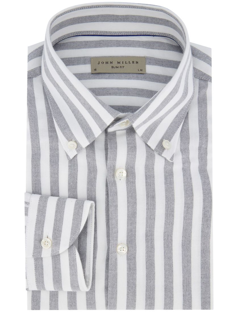 John Miller overhemd grijs slim fit lange mouwen